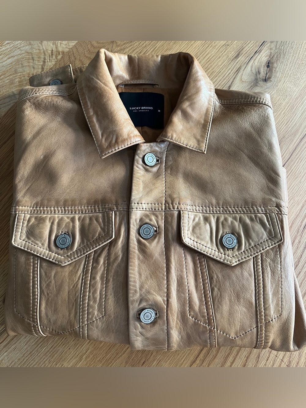 LUCKY BRAND LEATHER TRUCKER JACKET, SIZE M. - Picture 16 of 16